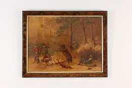 German Bear Hunt Antique Print Signed 24.5" #53693