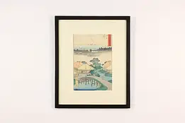 Japanese Village Antique Original Woodblock Print 21.5" #53908