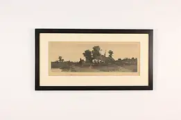 Country Farm Antique Original 1893 Etching, Rost 28.5" #39840