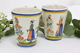 Pair of French Quimper Vintage Hand Painted Cups #51358