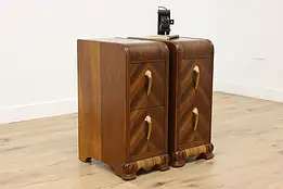Pair Art Deco Vintage Waterfall Nightstands or End Tables #51615