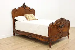 French Antique Carved Walnut Bed New Custom Mattress #53826