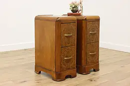 Pair of Art Deco Vintage Waterfall Nightstands End Tables #53025