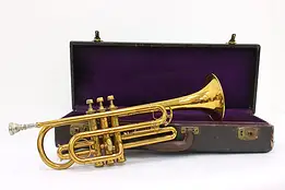 German Antique Brass Trumpet & Case, Huttl #49499