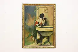 Roman Girl at Fountain Antique Oil Painting after Bonnat 49" #54169