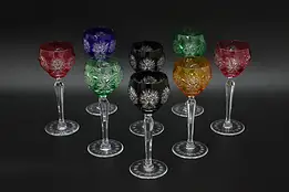 Set of 8 Vintage German Cut & Blown Colored Wine Glasses #54210