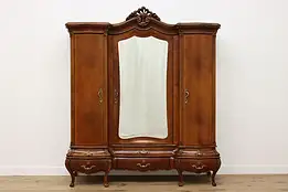 Italian Bombe Antique Carved Walnut Triple Armoire, Mirror #54145