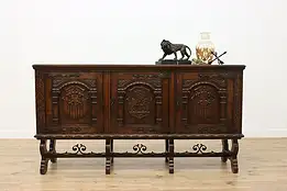 Spanish Colonial Antique Carved Oak Sideboard or TV Console #54001