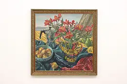 Lilies Still Life Vintage Original Oil Painting Jordan 55.5" #54167