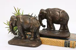 Pair of Antique Coppery Iron Elephant Library Bookends #54212