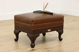 Georgian Vintage Mahogany & Leather Footstool, MN State Tag #53846