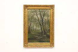 Woodland Path Vintage Original Oil Painting 29.5" #54281