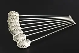 Set of 8 Vintage Sterling Silver Ice Tea Straw Spoons Shells #54220