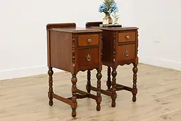Pair of Tudor Design Antique Walnut Nightstands, End Tables #54337