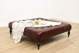 Georgian Vintage Tufted Red Leather Ottoman, Hardware #54487