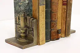 Pair of Vintage Brass Plated Candlestick Library Bookends #54315