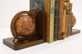 Pair of Vintage Italian Carved Acacia World Globe Bookends #54308