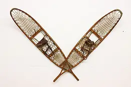 Pair of Farmhouse Vintage Ash & Leather Snowshoes, Lund #54077