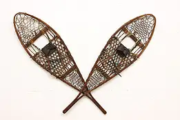 Pair of Farmhouse Vintage Ash & Leather Snowshoes, Signed #54078