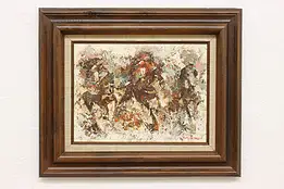 Abstract Horse Race Vintage Original Oil Painting Barton 24" #54682