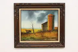 Stormy Farm Vintage Original Oil Painting, Woodson 33" #54683