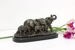 Elephant Herd Vintage Bronze Sculpture on Marble Base #54289