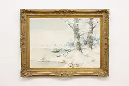 Snowy Village Vintage Original Oil Painting, Bauer 47" #54576