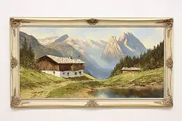 Bavarian Homestead Vintage Original Oil Painting Moser, 54" #54578