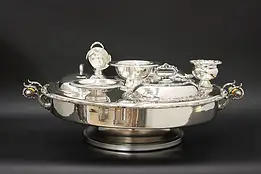 English Vintage Silverplate Lazy Susan Buffet Server, Signed #48923