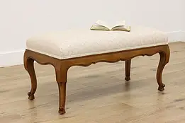 Country French Vintage Birch & New Fabric Boudoir Hall Bench #54720