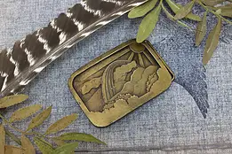 Sun & Rainbow Scene Vintage Brass Belt Buckle, Indiana #54442