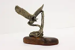 Hunting Eagle Vintage Bronze Sculpture on Oak Base, Shoop #53212