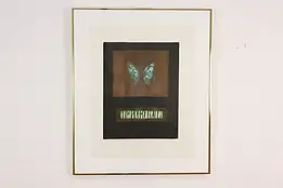 Blue Morpho Butterfly Vintage Artwork Signed 31" #54503