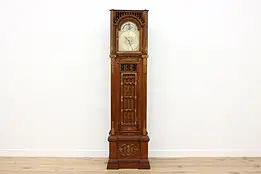 Victorian Antique Oak Tall Case Grandfather Clock, Waltham #52018