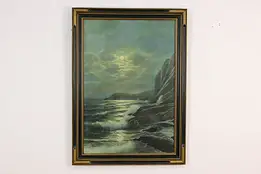 Moonlight Coastal Scene Antique Original Print, Gay 33.5" #54469