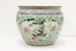 Chinese Vintage Painted Porcelain Jardiniere Planter, Birds #54546