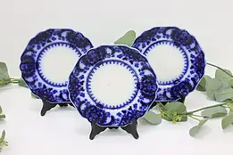 Set of 3 Victorian Antique Flow Blue Salad Plates, Johnson #54791
