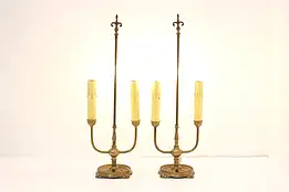 Pair of Tudor Antique Brass Library or Office Candelabras #54794