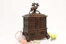 Black Forest Swiss Carved Walnut Jewelry Chest Interlachen #54784