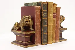 Pair of Vintage Carved Asian Guardian Lion Library Bookends #54802