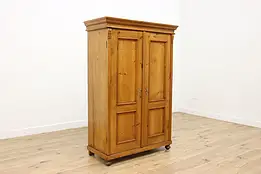 Farmhouse Antique Carved Pine Armoire, Closet or Wardrobe #55040