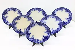 Set of 6 English Antique Flow Blue Richmond Plates, Meakin #54790