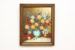 Wildflowers in Vase Vintage Original Oil Painting Sohler 24" #54811