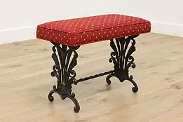 Art Deco Antique Red Upholstery Cast Iron Boudoir Bench #55024