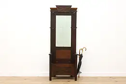 Arts & Crafts Mission Oak Antique Hall Tree & Bench, Mirror #55052