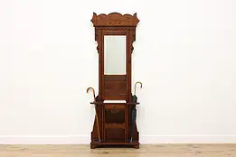 Victorian Eastlake Antique Walnut, Marble Hall Stand Mirror  #54876