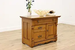 Victorian Antique Carved Oak Nightstand Hall or Bath Chest #55177