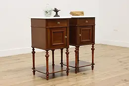 Pair Antique Mahogany & Marble Nightstands or End Tables #55110