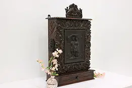 Victorian Antique Carved Walnut Jewelry Chest, Bath Cabinet #54915