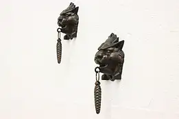 Pair of Victorian Antique Cast Iron Lion Head Door Knockers #55219